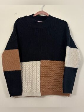 Andree By Unit Sweater Women's M black Brown Cream Colorblock